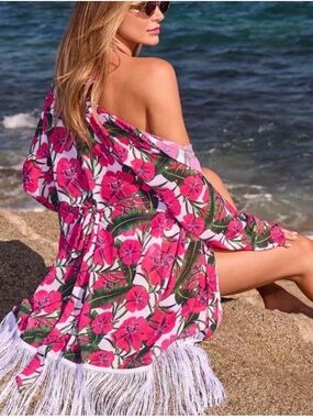 Boston Proper Floral Fringe Beach Cover Up